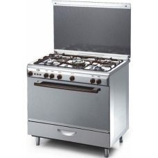 Kiriazi Free Standing Cooker 90X60 Cm Gas 5 Burner Steel Manual Multi Function Full Safety With Grill Self Ignition Silver