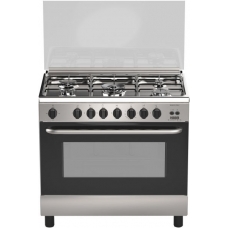 Haam Free Standing Cooker 90X60 Cm Gas 5 Burner Steel Manual Multi Function Full Safety With Grill Steel Italy