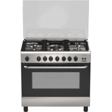 Haam Free Standing Cooker 90X60 Cm Gas 5 Burner Steel Manual Multi Function Safety With Grill Self Ignition Steel Italy