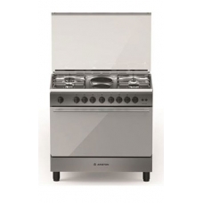 Ariston Free Standing Cooker 90X60 Cm Gas And Electricity 6 Burner Steel Manual Multi Function With Grill Self Ignition 4 Gas Burners And 2 Electric Torches Steel Italy