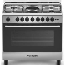 Bompani Free Standing Cooker 90X60 Cm Gas And Electricity 6 Burner Steel Manual Multi Function Full Safety With Grill Self Ignition 4 Gas Burners And 2 Electric Torches Steel Italy