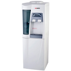 Elekta Vertical Water Cooler Hot And Cold 2 Spouts A Bottle From The Top With A White Refrigerator