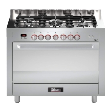 Gibson Free Standing Cooker 100X60 Cm Gas 5 Burner Steel Manual Multi Function Full Safety With Grill Self Ignition Steel Italy