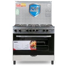 Delonghi Freestanding Gas Stove And Oven Dora Steel Surface With Grill 60 X 90 Cm 5 Upper Burners Multi-Function Full Safety Manual Control Self-Ignition Egyptian Steel